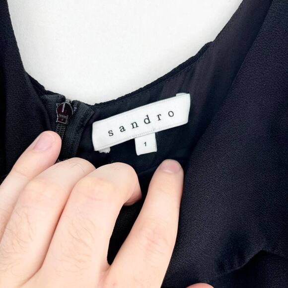 Sandro Paris Mini Ruffled Pleated Sleeveless Black Dress Size 1/Small - Picture 2 of 4